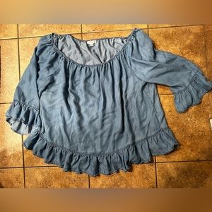 Beach Lunch Lounge Womens Blue Off Shoulder Bell Sleeve Blouse Women's size XL